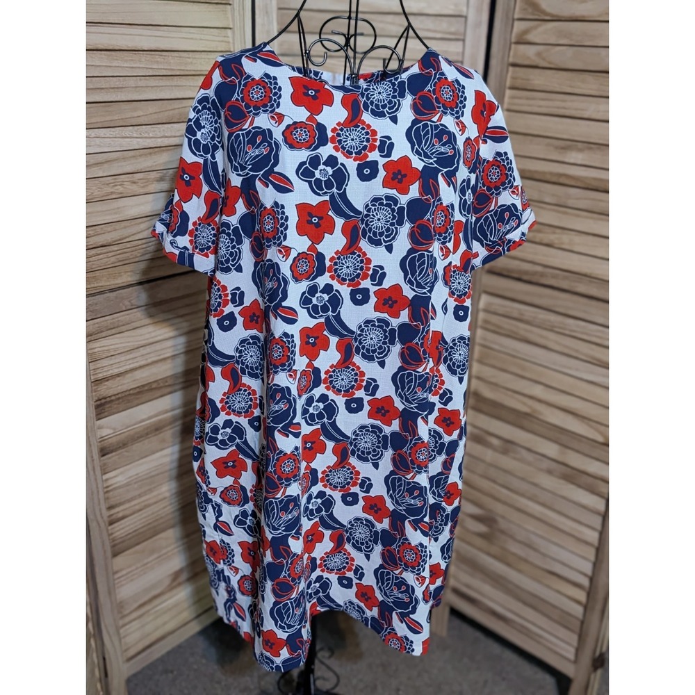 Alice & You - Red Multi-color,Lightweight,Rounded Hem,Short Sleeve Dress - Sz 22